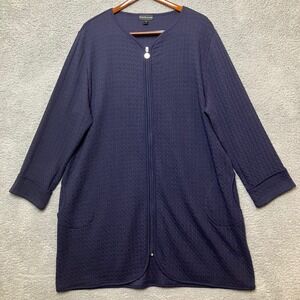 Miss Elaine Robe Sleepwear Women 2X Navy Waffle Knit Full Zip Long House Coat